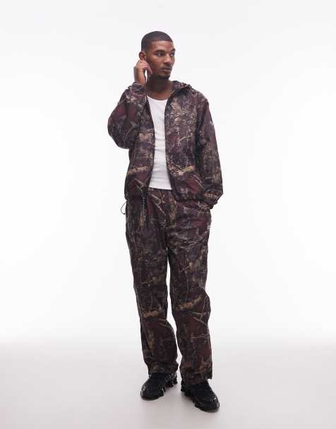 No Problemo hooded glitch nylon jacket & trouser co-ord in dark real tree camo print - view 1