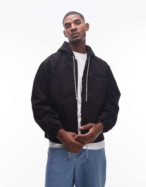 No Problemo hooded zip up workwear jacket in black