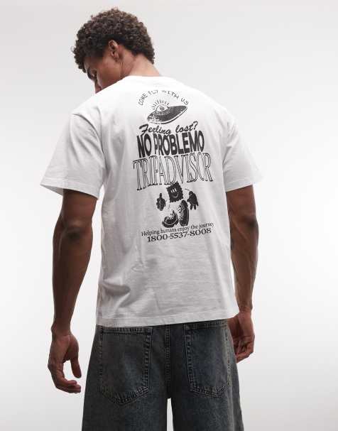 No Problemo - Hvid T-shirt i 100% bomuld med 'trip advisor'-print på ryggen og logo - view 1