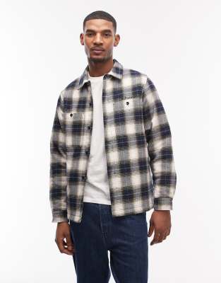 Karierte Flanell-Hemdjacke in Marineblau mit gestepptem Futter Marineblau 91-99 CM