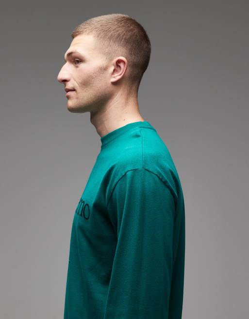 No Problemo – Langärmliges Baumwoll-T-Shirt in Dunkelgrün mit Logo, 4 von 5