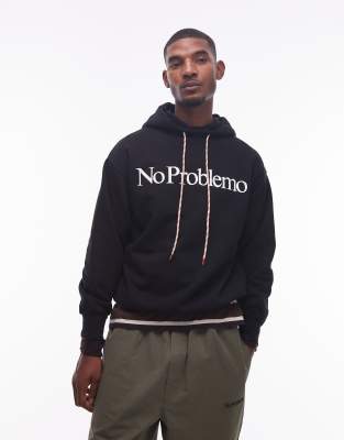 No Problemo No Problemo logo cotton hoodie with contrast drawstrings in black