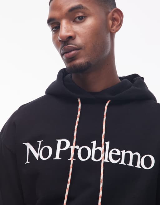 No Problemo logo cotton hoodie with contrast drawstrings in black, 4 of 5