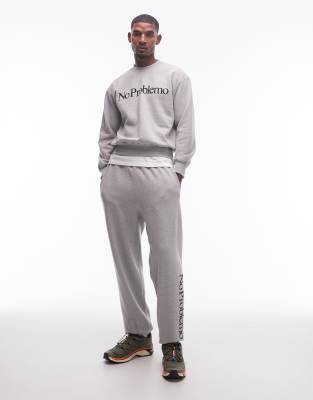No Problemo No Problemo logo cotton joggers in grey marl