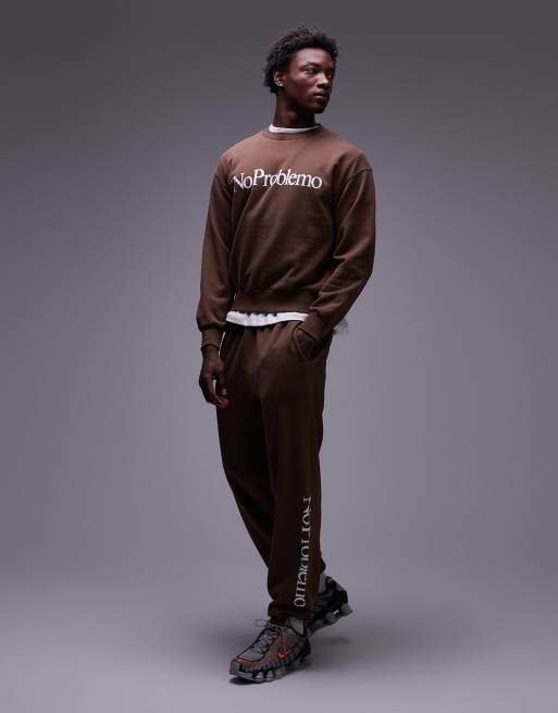 No Problemo logo cotton sweatshirt in chocolate brown | ASOS