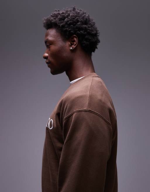 No Problemo logo cotton sweatshirt in chocolate brown | ASOS