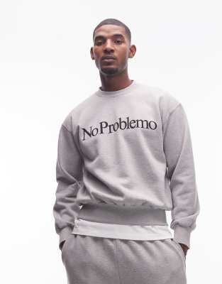 No Problemo No Problemo logo cotton sweatshirt in grey marl