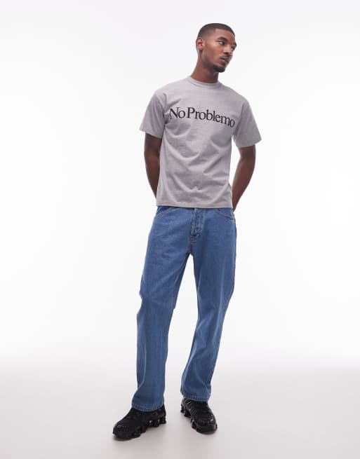 No Problemo logo cotton t-shirt in grey marl, 2 of 5