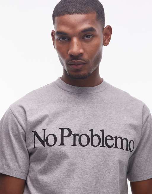 No Problemo logo cotton t-shirt in grey marl, 5 of 5