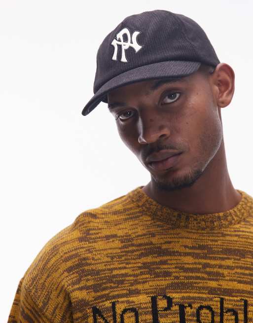 Current☆SYMBOL CORDUROY CAP No Problemo logo detail corduroy cap in black | ASOS