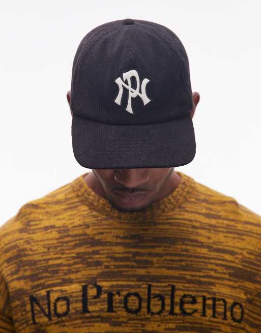 No Problemo logo detail courdroy cap in black