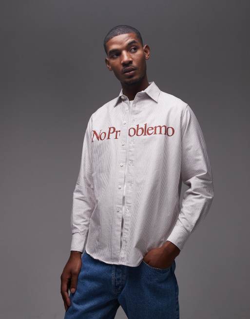 No Problemo logo detail long sleeve oxford shirt in red stripes