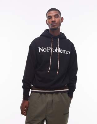logo hoodie with contrast drawstrings in black