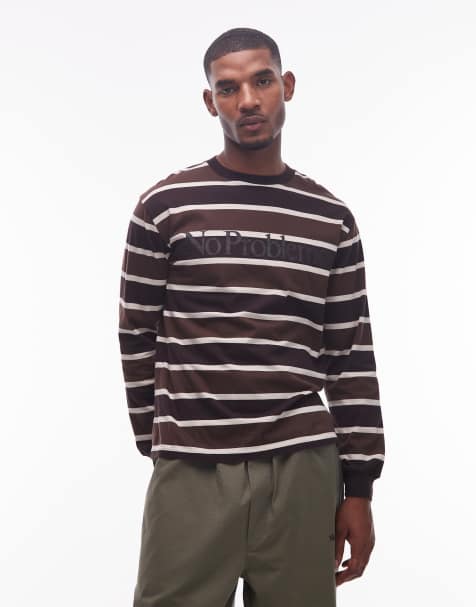 No Problemo logo long sleeve stripe t-shirt in brown stripe - view 1
