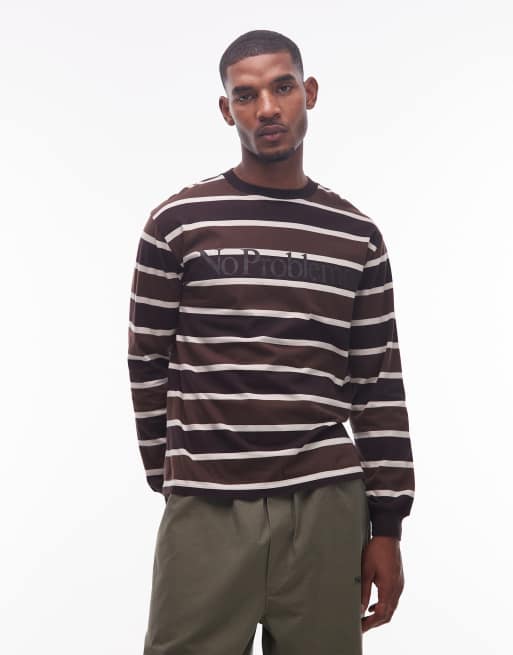 No Problemo logo long sleeve t-shirt in brown stripe