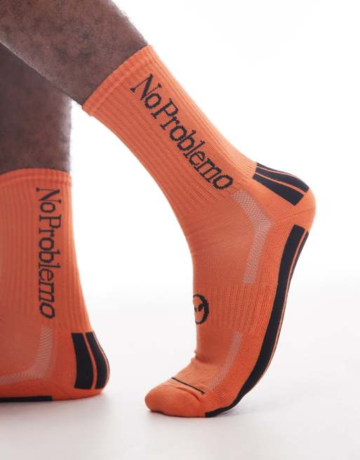 No Problemo logo stripe socks in orange, 3 of 3