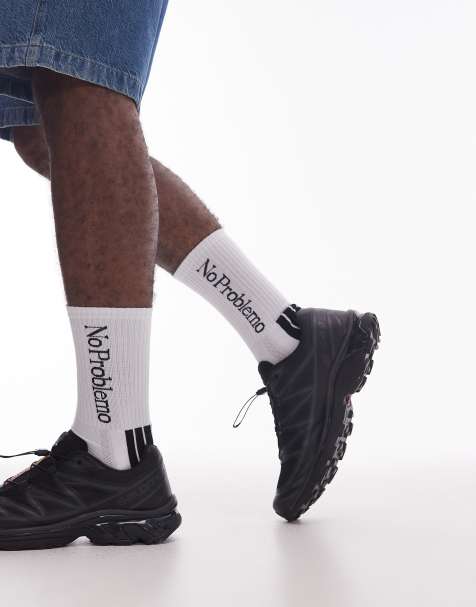 No Problemo logo stripe socks in white - view 1
