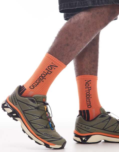 No Problemo logo striped socks in orange - view 1