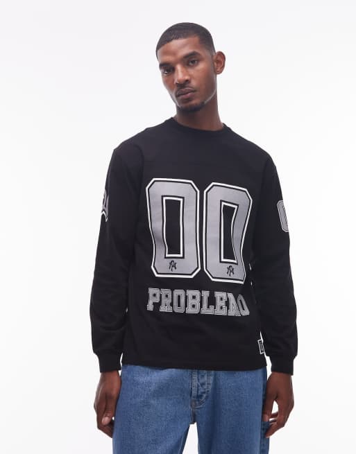 No Problemo long sleeve large motif athletic top in black
