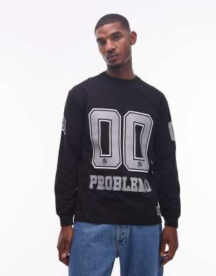 long sleeve large motif sports T-shirt in black