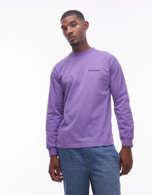 No Problemo mini logo long sleeve cotton t-shirt with back print in lilac, 3 of 5