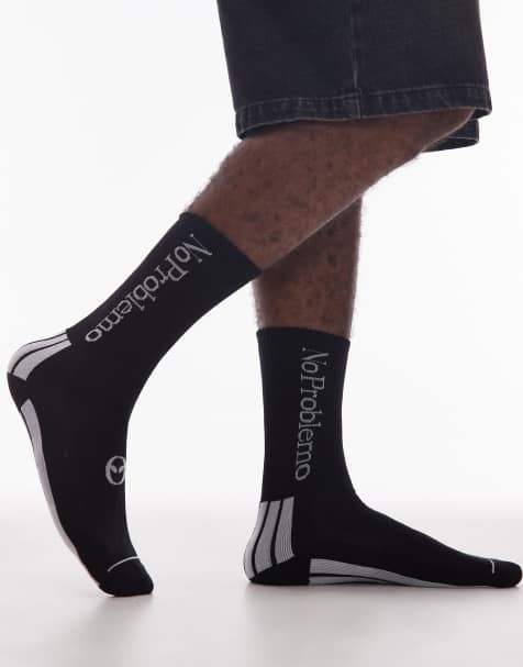 No Problemo motif detail stripe sock in black - view 1