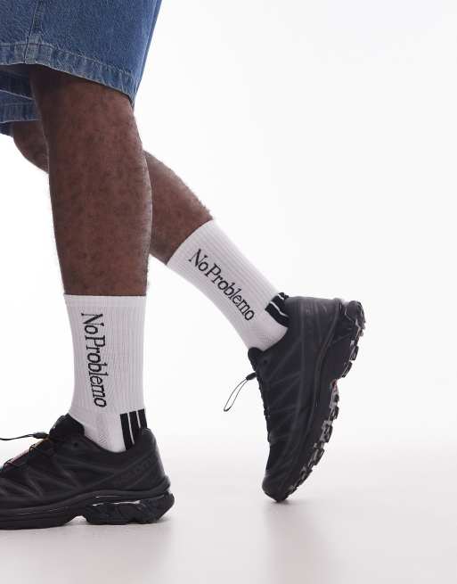 No Problemo motif detail stripe socks in white
