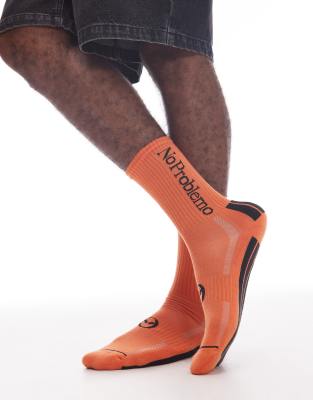 No Problemo Motif Detail Striped Socks In Orange
