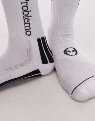 No Problemo Motif Detailing Striped Socks In White