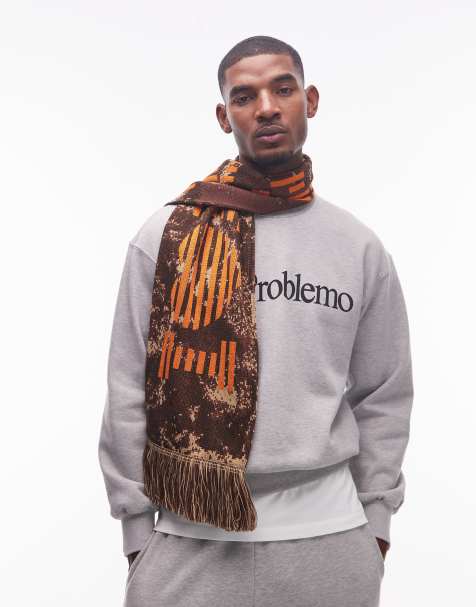 No Problemo motif scarf in brown multi - view 1