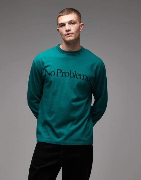No Problemo - Mørkegrøn langærmet T-shirt med logo i bomuld - view 1