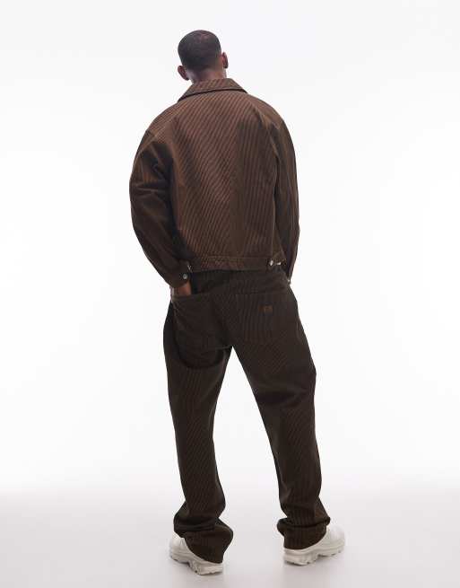 No Problemo nayoka baggy cotton jeans co-ord in brown stripe, 3 of 5