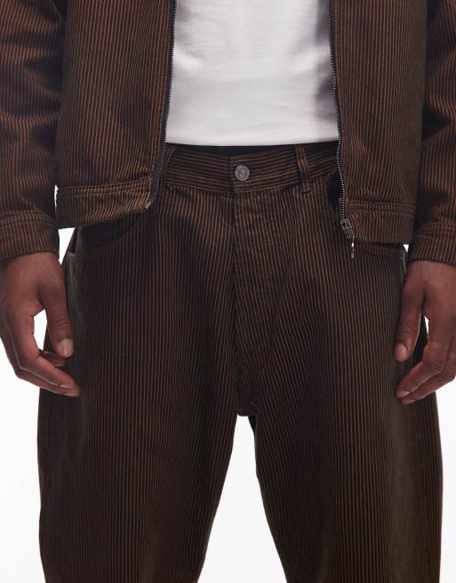 No Problemo nayoka baggy cotton jeans co-ord in brown stripe, 4 of 5