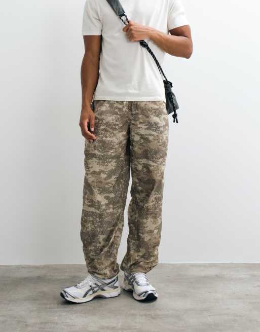 No Problemo nylon straight leg tree-like printed pants in sand, 2 of 5