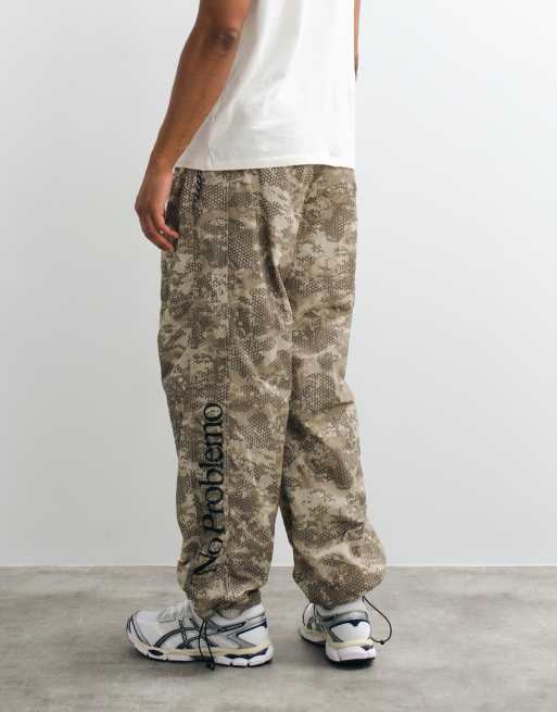 No Problemo nylon straight leg tree-like printed pants in sand, 3 of 5