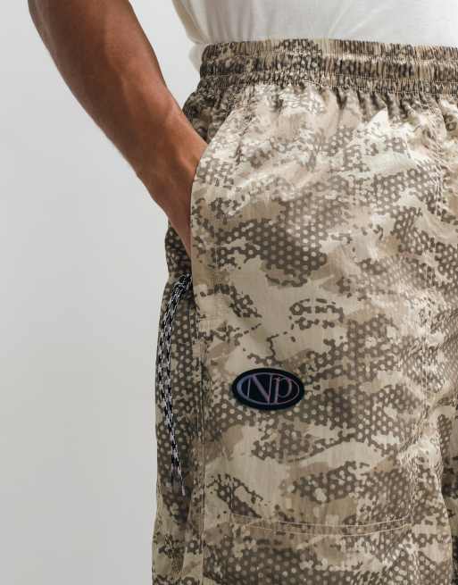 No Problemo nylon straight leg tree-like printed trousers in sand, 5 of 5