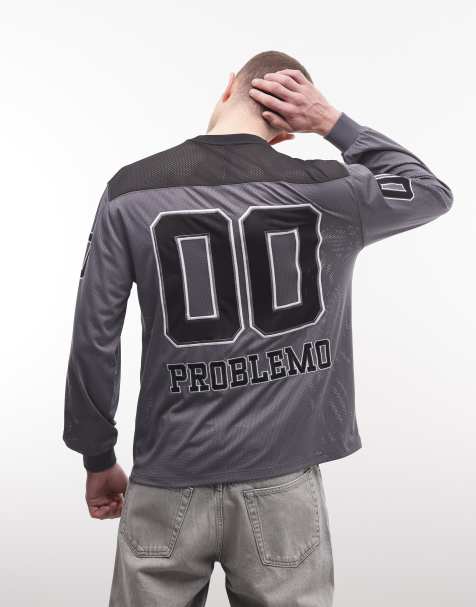 No Problemo NYP long sleeve sports jersey with logo back print in charcoal