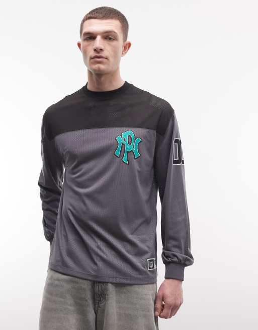 No Problemo NYP long sleeve sports jersey with logo back print in charcoal, 4 of 5
