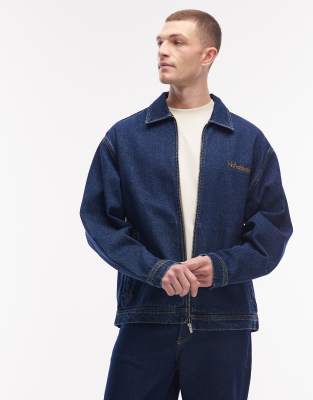 Schwere Jeansjacke in mittelblauer Waschung mit Reißverschluss Blau 101-109 CM