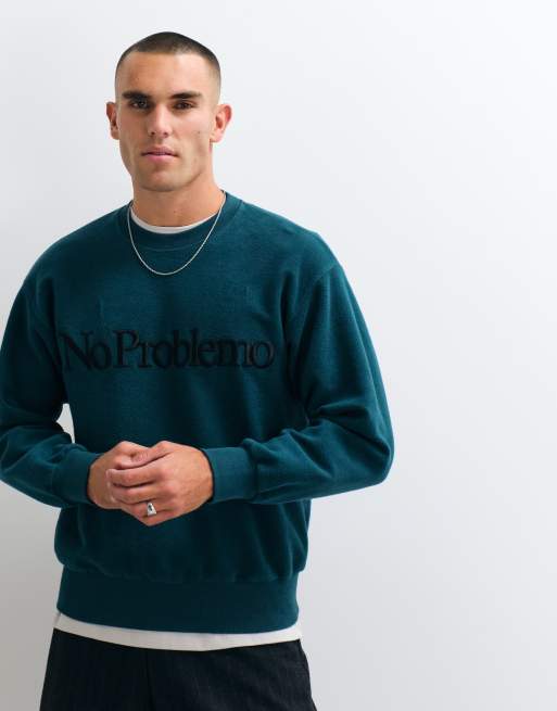 No Problemo - sudadera de felpa invertida 100% algodón con gran logotipo frontal en verde azulado, 1 de 5