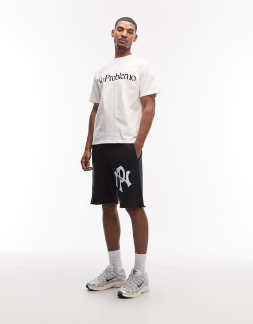 No Problemo – Svarta sweatshorts i bomullsrikt tyg med NYP-logga och råskuren fåll, 5 av 5