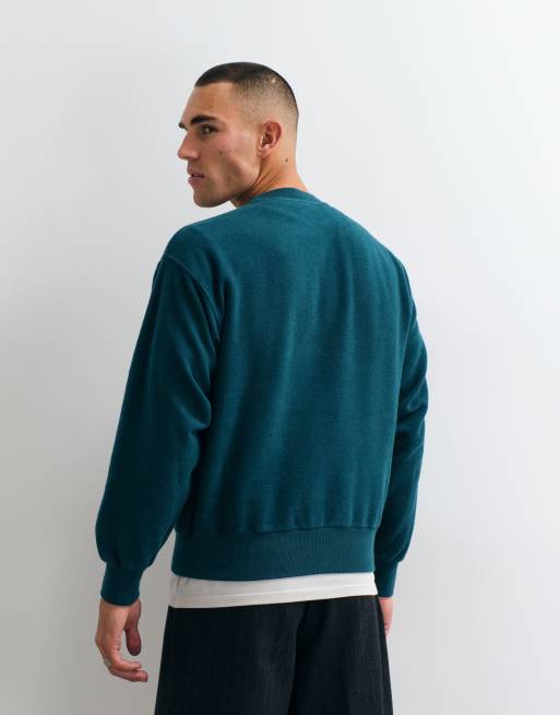 No Problemo sweat-shirt en molleton inversé 100 % coton avec grand logo devant bleu sarcelle, 4 de 5