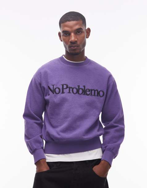 No Problemo - Sweatshirt van omgekeerd fleece en katoen met logo in lila - view 1