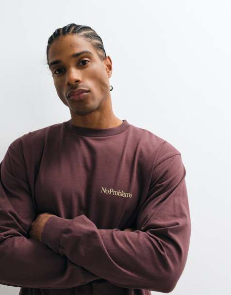No Problemo - T-shirt à manches longues avec petit logo en coton - Marron - view 1