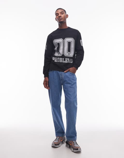 No Problemo - T-shirt a maniche lunghe  in cotone nera con motivo stile sportivo, 2 di 5
