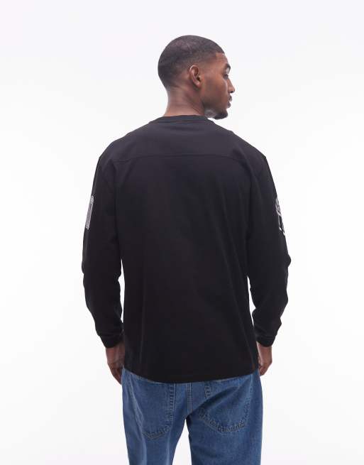 No Problemo - T-shirt a maniche lunghe  in cotone nera con motivo stile sportivo, 3 di 5