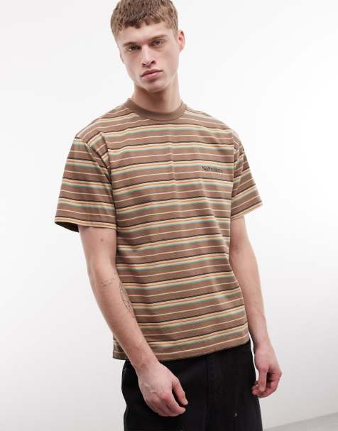 No Problemo - T-shirt in 100% cotone marrone a righe con logo - view 1