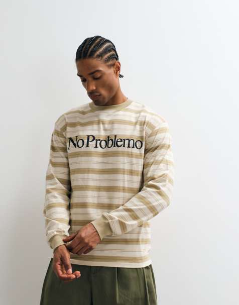 No Problemo - T-shirt met lange mouwen en groot logo op de voorkant in zandkleur - view 1