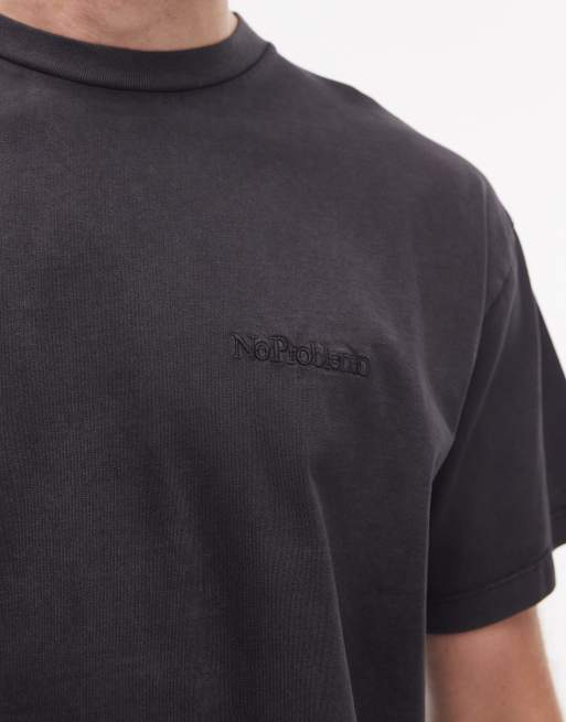 No Problemo - T-shirt van katoen met mini-logo in zwart met wassing, 5 van 5
