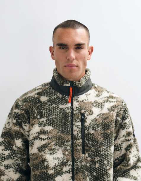 No Problemo tree-like printed logo fleece jacket in sand - view 1